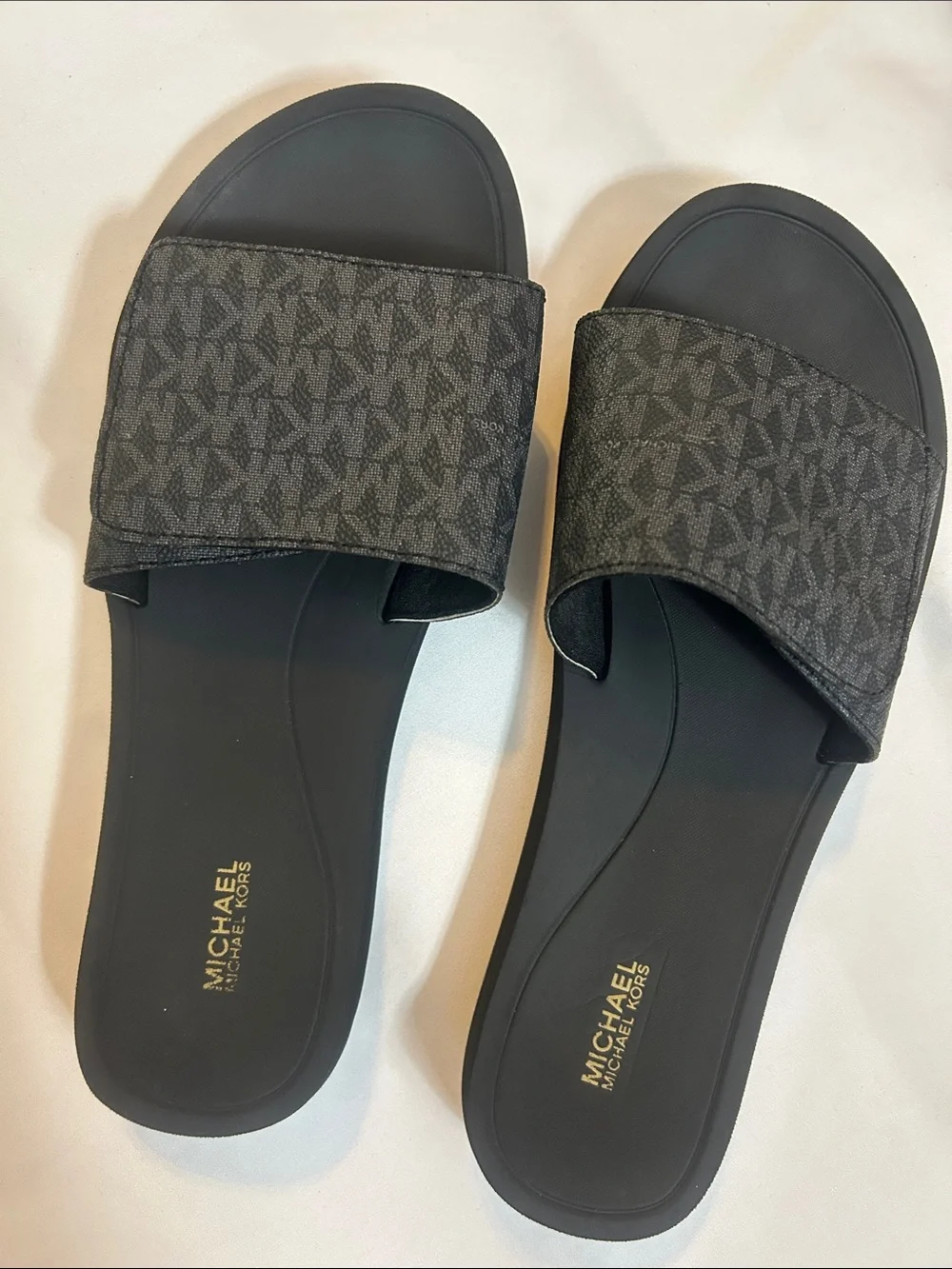 Michael Kors Charcoal Monogram Slide Sandals